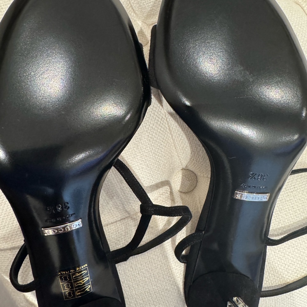 (SOLD) Gucci Black Suede Crystal-Heel Sandals – Size 38.5 - Picture 5 of 10